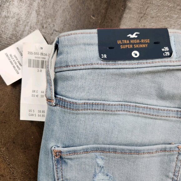 Hollister Ultra High Rise Super Skinny Jeans Womens size 3R 26x29 Denim Pants - Picture 4 of 10